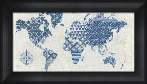 Framed Indigo Gild Map Maki - No Border Print
