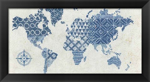 Framed Indigo Gild Map Maki - No Border Print