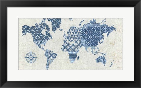 Framed Indigo Gild Map Maki - No Border Print