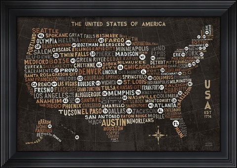 Framed US City Map Black Print