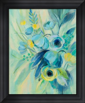 Framed Elegant Blue Floral II Print