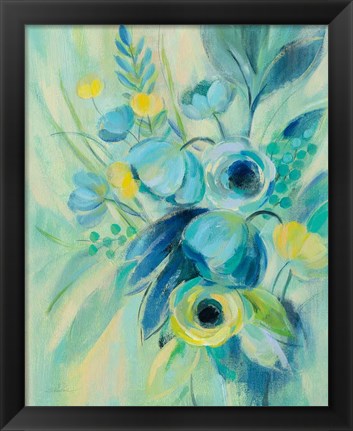 Framed Elegant Blue Floral II Print