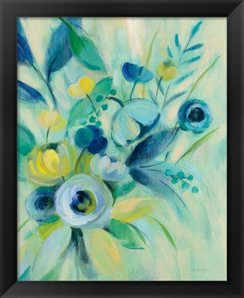 Framed Elegant Blue Floral I Print