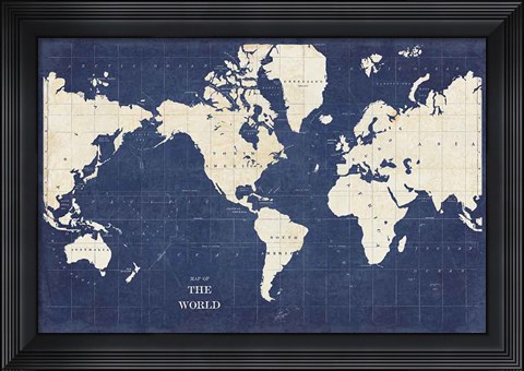 Framed Blueprint World Map - No Border Print