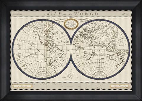 Framed Torkingtons World Map with Indigo Print