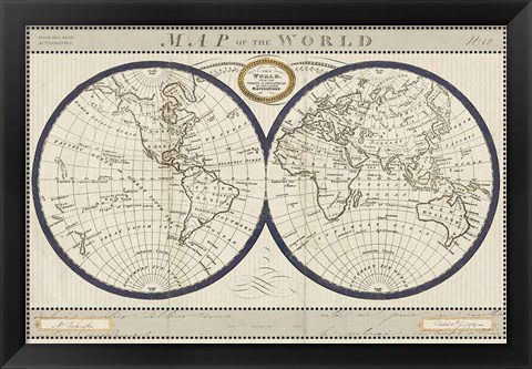 Framed Torkingtons World Map with Indigo Print
