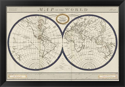 Framed Torkingtons World Map with Indigo Print