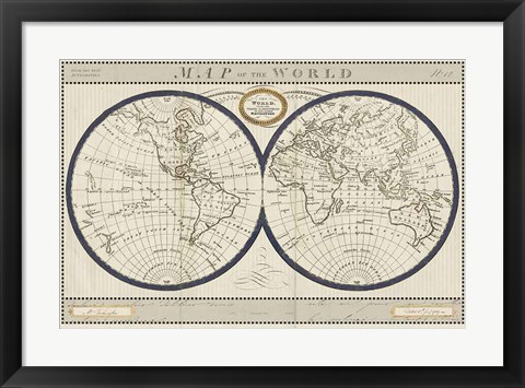 Framed Torkingtons World Map with Indigo Print