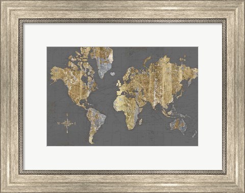 Framed Gilded Map Gray - No Border Print