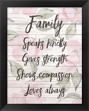 Framed Family Speaks Kindly - Floral Print