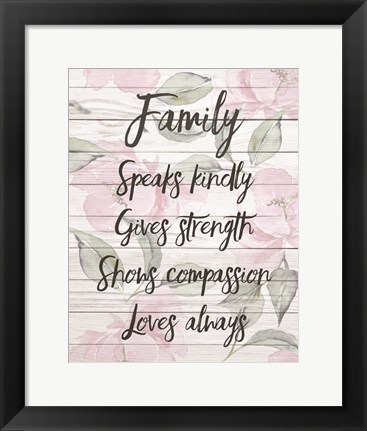 Framed Family Speaks Kindly - Floral Print