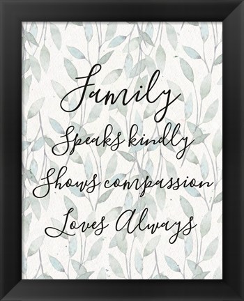 Framed Family Speaks Kindly - Leaves Print