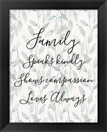 Framed Family Speaks Kindly - Leaves Print