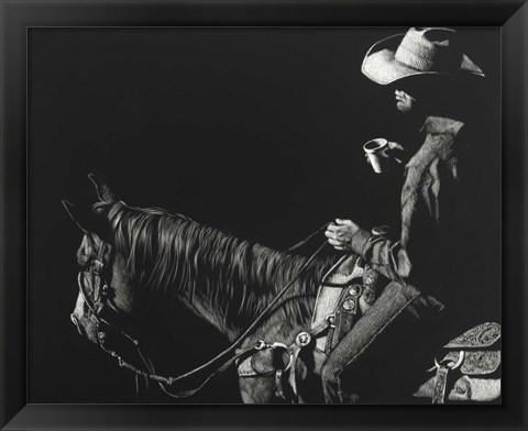 Framed Cowboy Scratchboard I Print