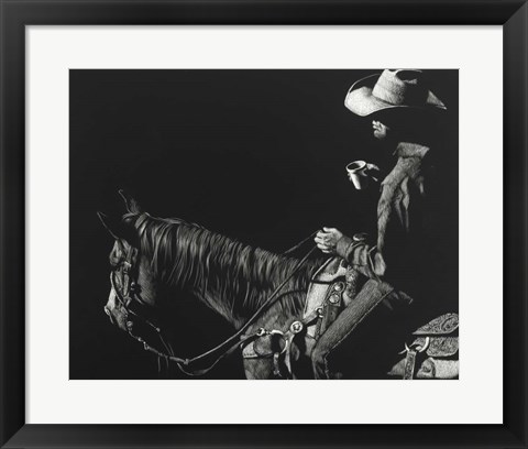 Framed Cowboy Scratchboard I Print