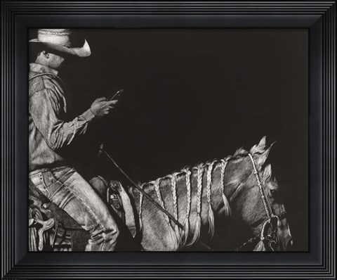 Framed Cowboy Scratchboard II Print