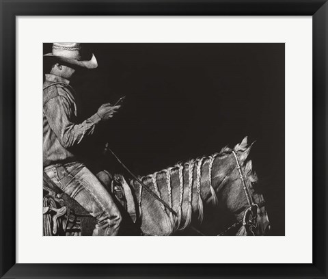 Framed Cowboy Scratchboard II Print