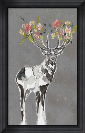Framed Deer &amp; Flowers I Print