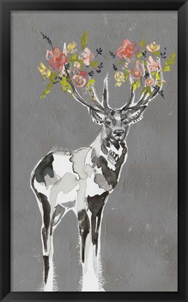 Framed Deer &amp; Flowers I Print