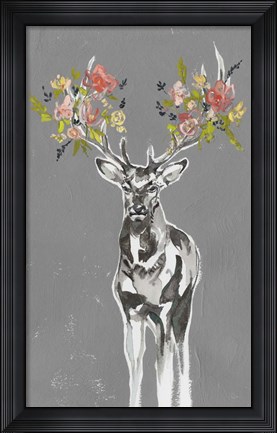 Framed Deer &amp; Flowers II Print