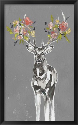 Framed Deer &amp; Flowers II Print