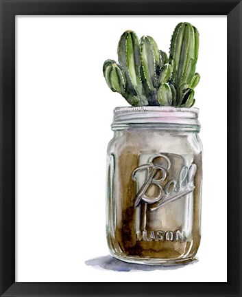 Framed Cactus Mason Jar I Print