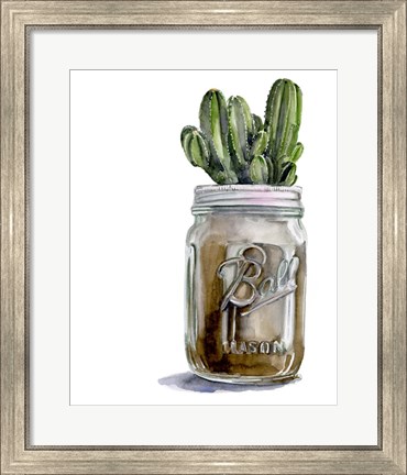 Framed Cactus Mason Jar I Print