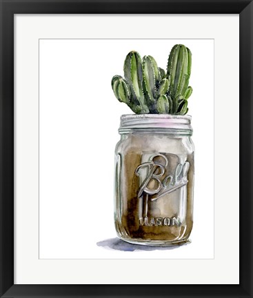 Framed Cactus Mason Jar I Print