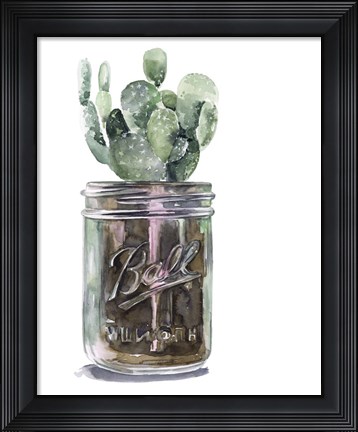 Framed Cactus Mason Jar II Print