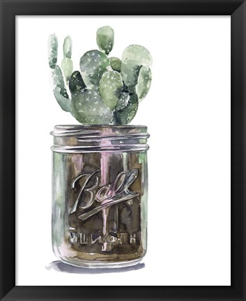 Framed Cactus Mason Jar II Print