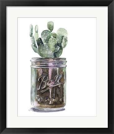 Framed Cactus Mason Jar II Print