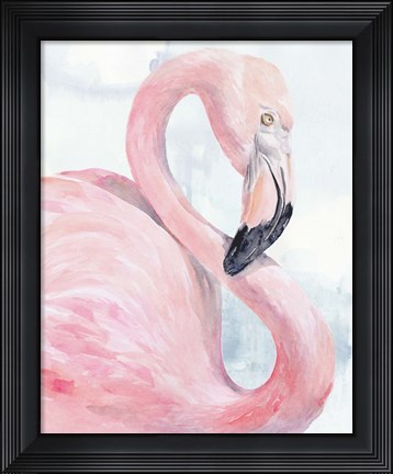 Framed Pink Flamingo Portrait I Print