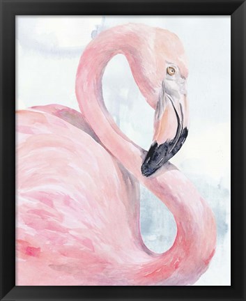 Framed Pink Flamingo Portrait I Print