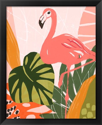 Framed Jungle Flamingo I Print