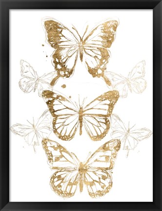 Framed Gold Butterfly Contours I Print