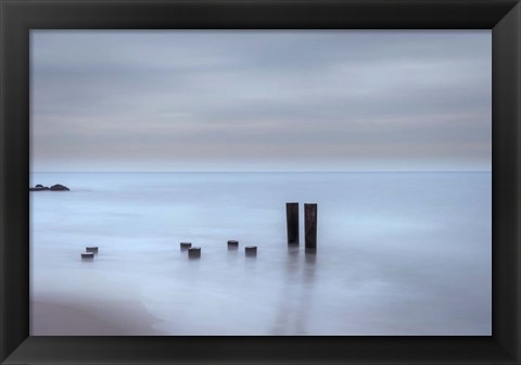 Framed Beach Pilings on Stormy Sunrise, Cape May National Seashore, NJ Print