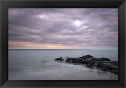 Framed Sunrise On Stormy Beach Landscape, Cape May National Seashore, NJ Print