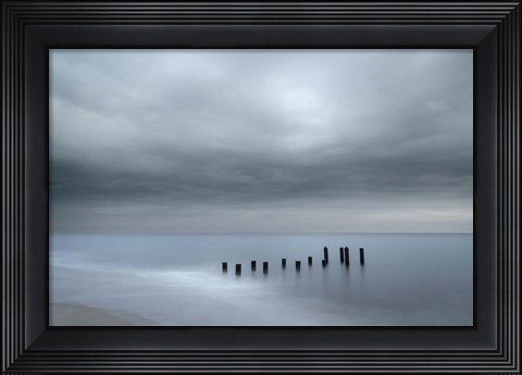 Framed Beach Pilings On Stormy Sunrise, Cape May National Seashore, NJ Print