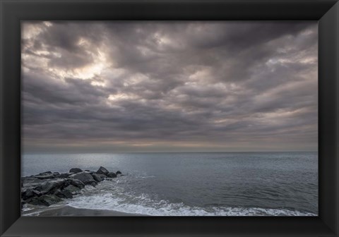 Framed Sunrise On Stormy Beach Landscape, Cape May National Seashore, NJ Print