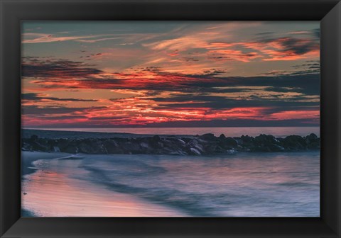 Framed Sunrise On Winter Shoreline 6, Cape May National Seashore, NJ Print