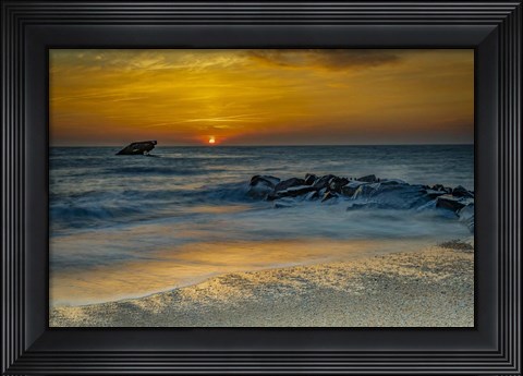 Framed Sunrise On Ocean Shore 1, Cape May National Seashore, NJ Print