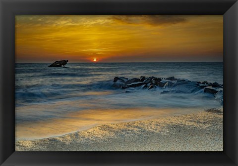 Framed Sunrise On Ocean Shore 1, Cape May National Seashore, NJ Print