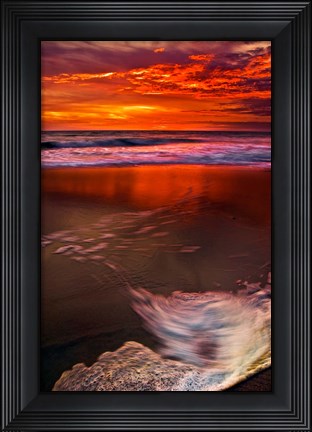 Framed Sunset Reflection on Beach 1, Cape May, NJ Print