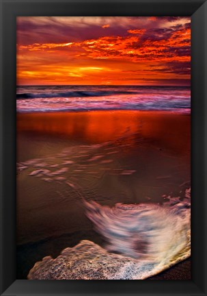 Framed Sunset Reflection on Beach 1, Cape May, NJ Print