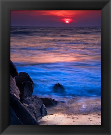 Framed Sunset Reflection on Beach 4, Cape May, NJ Print