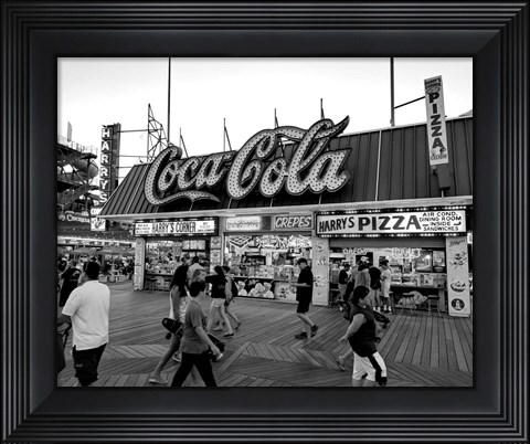 Framed Coca Cola Sign - Boardwalk, Wildwood NJ (BW) Print