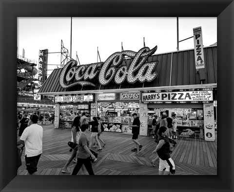 Framed Coca Cola Sign - Boardwalk, Wildwood NJ (BW) Print