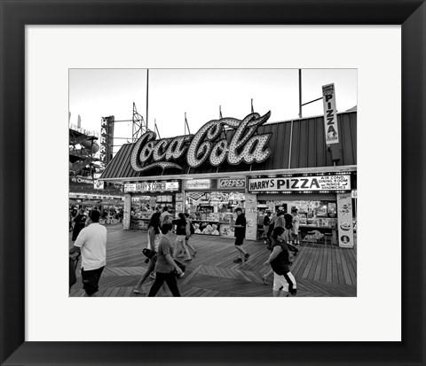 Framed Coca Cola Sign - Boardwalk, Wildwood NJ (BW) Print