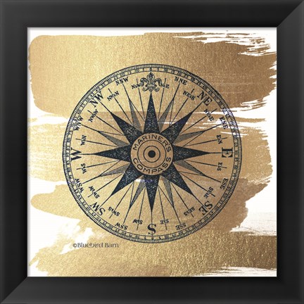 Framed Brushed Gold Compass Rose Print