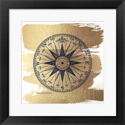 Framed Brushed Gold Compass Rose Print